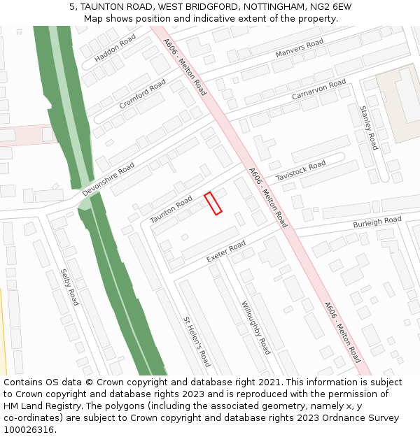 5, TAUNTON ROAD, WEST BRIDGFORD, NOTTINGHAM, NG2 6EW: Location map and indicative extent of plot