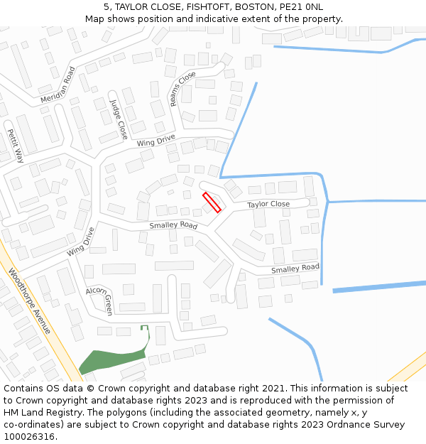 5, TAYLOR CLOSE, FISHTOFT, BOSTON, PE21 0NL: Location map and indicative extent of plot