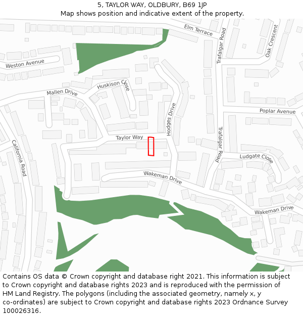 5, TAYLOR WAY, OLDBURY, B69 1JP: Location map and indicative extent of plot