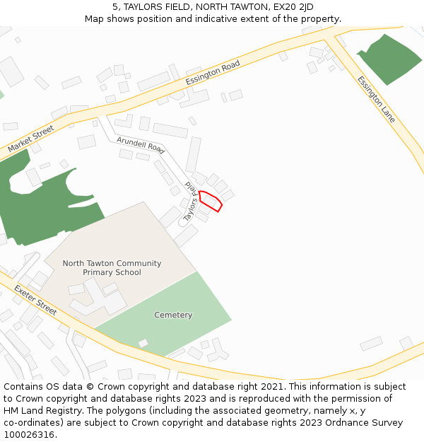 5, TAYLORS FIELD, NORTH TAWTON, EX20 2JD: Location map and indicative extent of plot