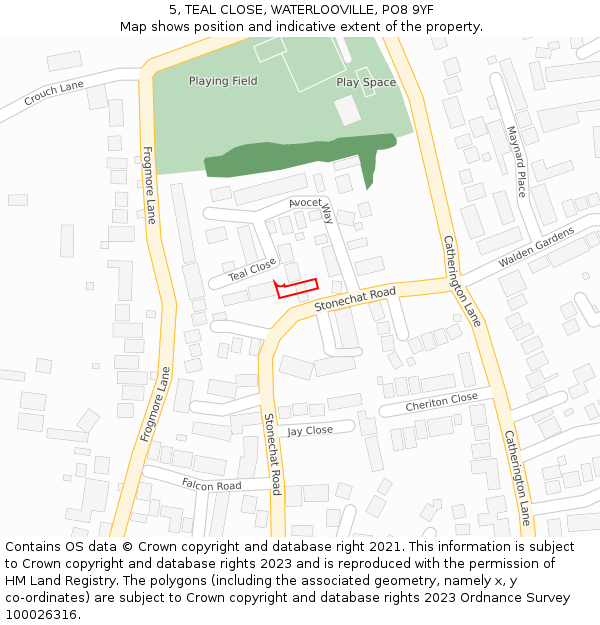 5, TEAL CLOSE, WATERLOOVILLE, PO8 9YF: Location map and indicative extent of plot