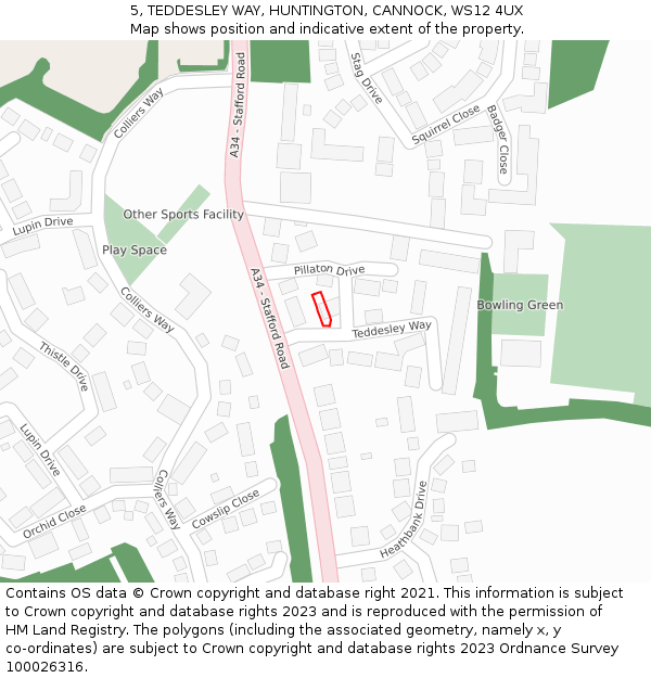 5, TEDDESLEY WAY, HUNTINGTON, CANNOCK, WS12 4UX: Location map and indicative extent of plot
