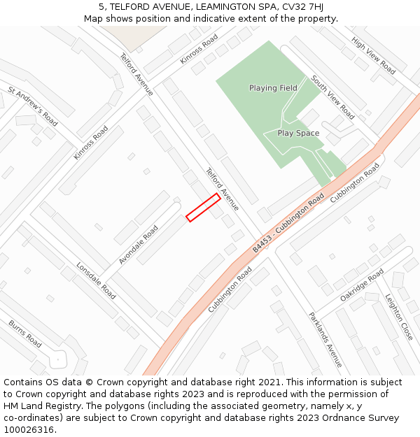 5, TELFORD AVENUE, LEAMINGTON SPA, CV32 7HJ: Location map and indicative extent of plot