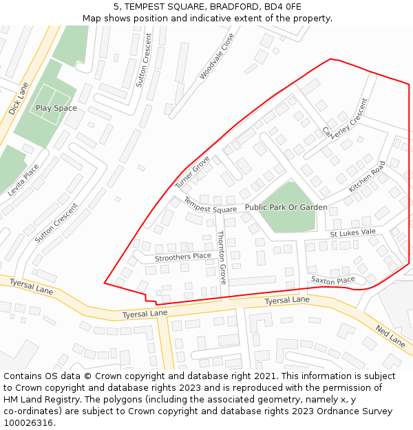 5, TEMPEST SQUARE, BRADFORD, BD4 0FE: Location map and indicative extent of plot