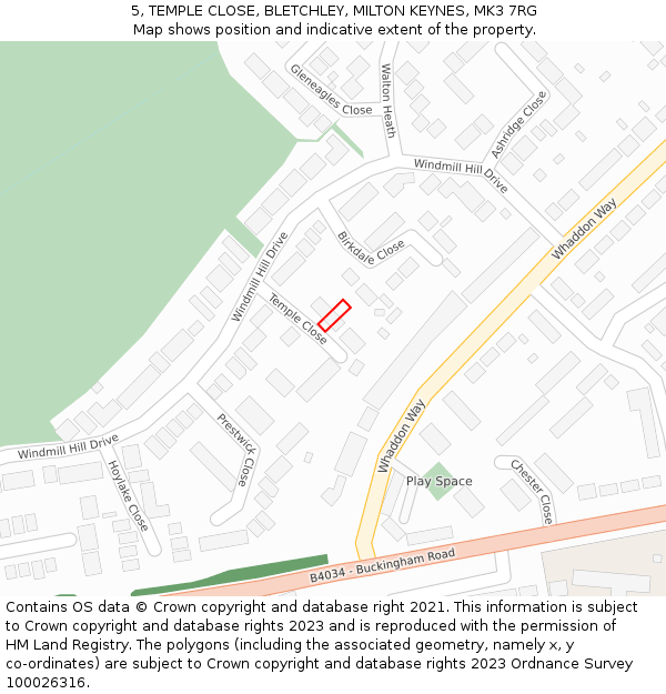 5, TEMPLE CLOSE, BLETCHLEY, MILTON KEYNES, MK3 7RG: Location map and indicative extent of plot