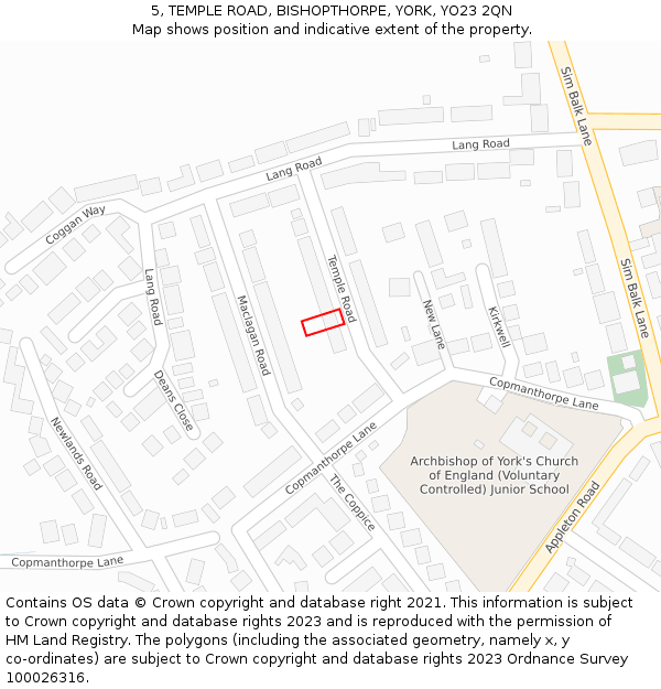 5, TEMPLE ROAD, BISHOPTHORPE, YORK, YO23 2QN: Location map and indicative extent of plot