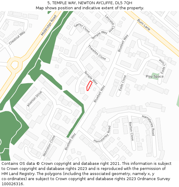 5, TEMPLE WAY, NEWTON AYCLIFFE, DL5 7QH: Location map and indicative extent of plot