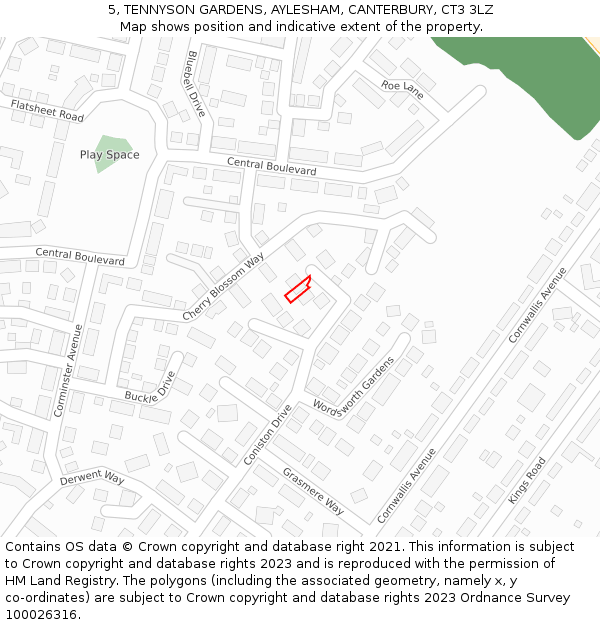 5, TENNYSON GARDENS, AYLESHAM, CANTERBURY, CT3 3LZ: Location map and indicative extent of plot