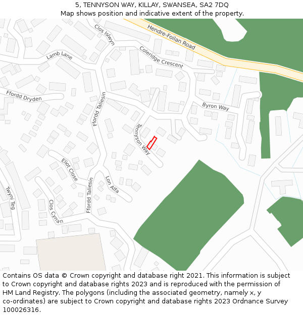 5, TENNYSON WAY, KILLAY, SWANSEA, SA2 7DQ: Location map and indicative extent of plot