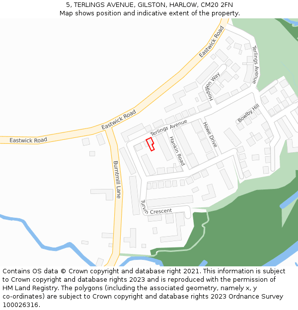 5, TERLINGS AVENUE, GILSTON, HARLOW, CM20 2FN: Location map and indicative extent of plot