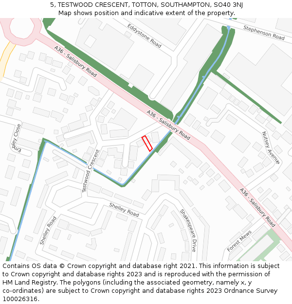 5, TESTWOOD CRESCENT, TOTTON, SOUTHAMPTON, SO40 3NJ: Location map and indicative extent of plot