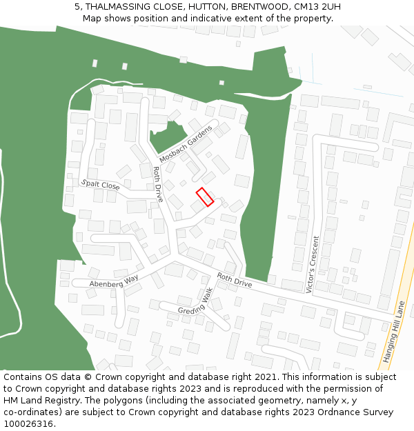 5, THALMASSING CLOSE, HUTTON, BRENTWOOD, CM13 2UH: Location map and indicative extent of plot