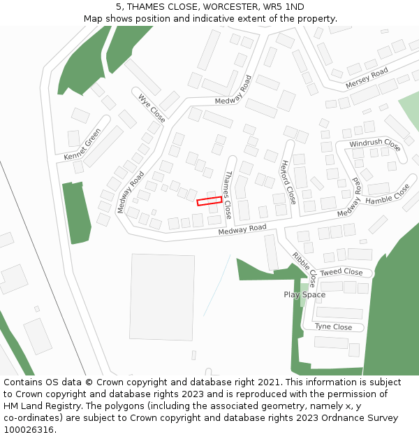 5, THAMES CLOSE, WORCESTER, WR5 1ND: Location map and indicative extent of plot