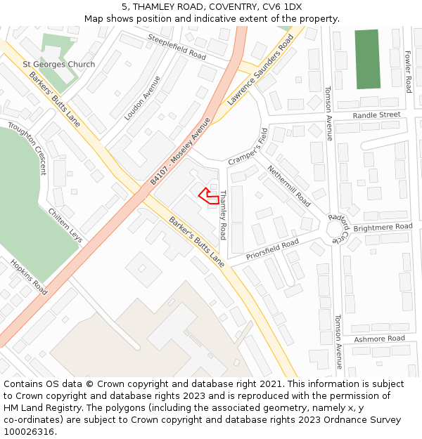 5, THAMLEY ROAD, COVENTRY, CV6 1DX: Location map and indicative extent of plot