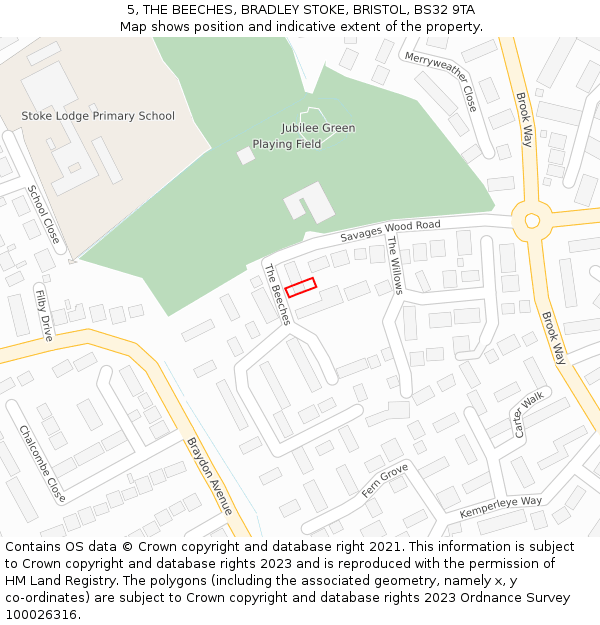 5, THE BEECHES, BRADLEY STOKE, BRISTOL, BS32 9TA: Location map and indicative extent of plot