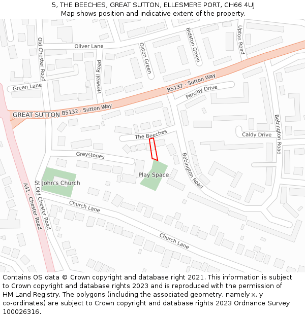5, THE BEECHES, GREAT SUTTON, ELLESMERE PORT, CH66 4UJ: Location map and indicative extent of plot