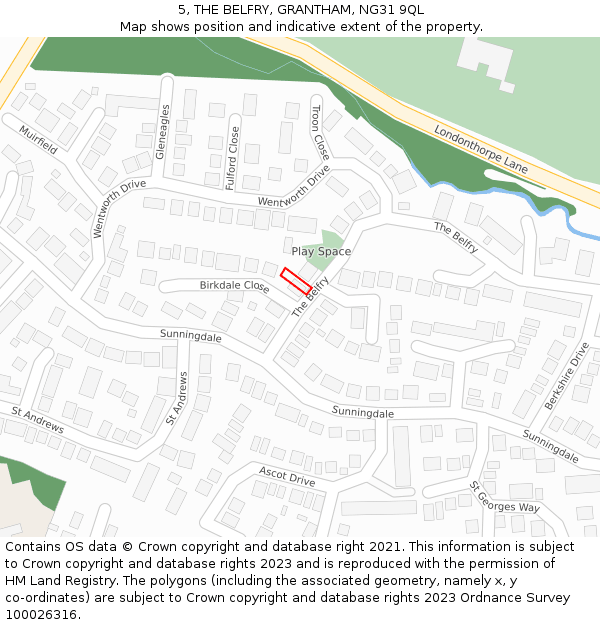 5, THE BELFRY, GRANTHAM, NG31 9QL: Location map and indicative extent of plot