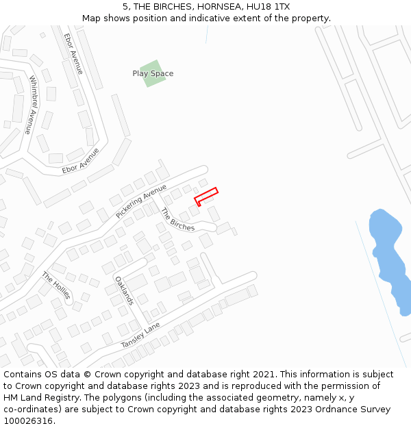 5, THE BIRCHES, HORNSEA, HU18 1TX: Location map and indicative extent of plot