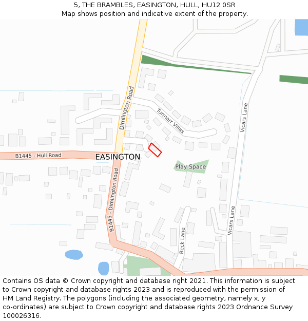 5, THE BRAMBLES, EASINGTON, HULL, HU12 0SR: Location map and indicative extent of plot