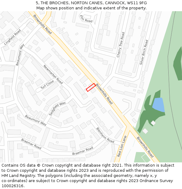 5, THE BROCHES, NORTON CANES, CANNOCK, WS11 9FG: Location map and indicative extent of plot