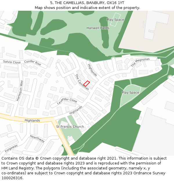 5, THE CAMELLIAS, BANBURY, OX16 1YT: Location map and indicative extent of plot