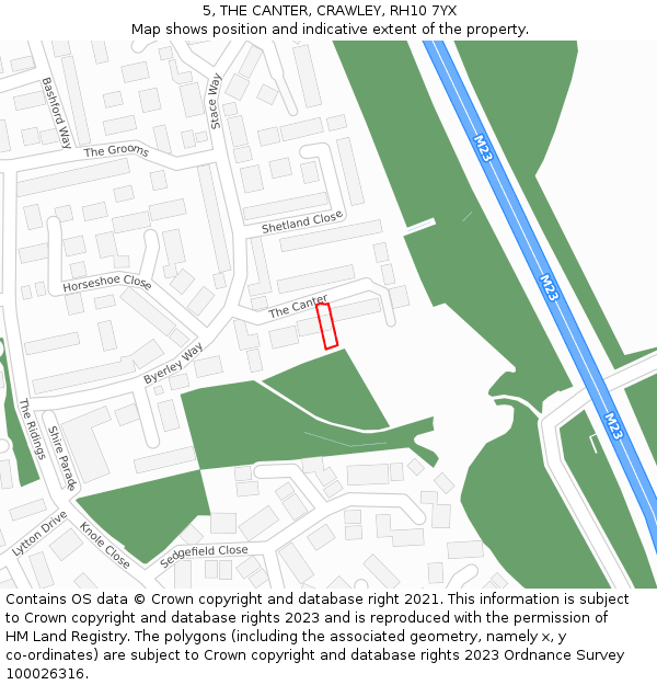 5, THE CANTER, CRAWLEY, RH10 7YX: Location map and indicative extent of plot