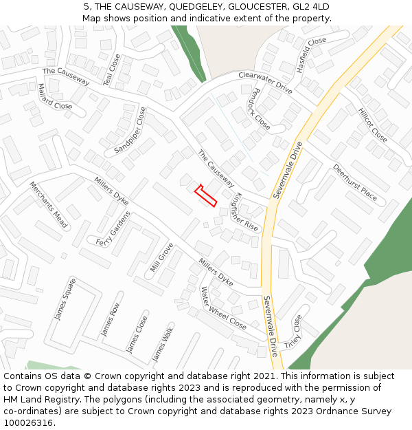 5, THE CAUSEWAY, QUEDGELEY, GLOUCESTER, GL2 4LD: Location map and indicative extent of plot