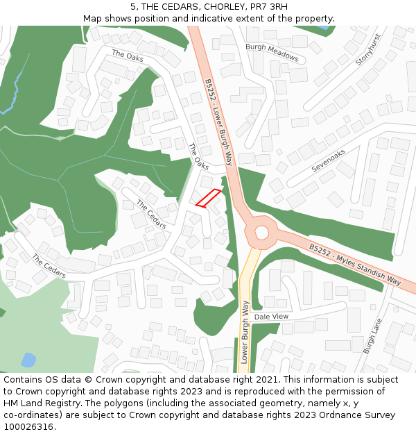 5, THE CEDARS, CHORLEY, PR7 3RH: Location map and indicative extent of plot