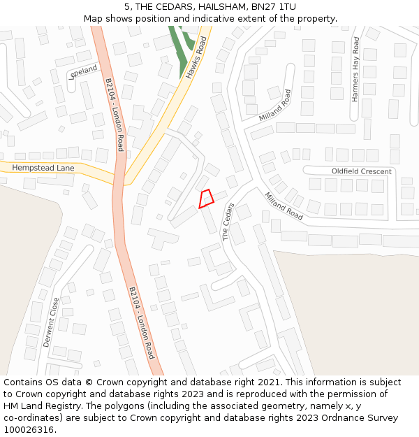 5, THE CEDARS, HAILSHAM, BN27 1TU: Location map and indicative extent of plot