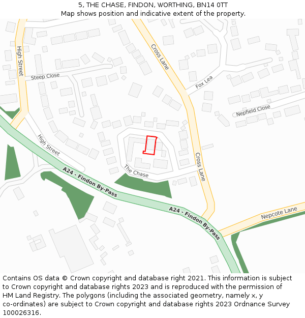 5, THE CHASE, FINDON, WORTHING, BN14 0TT: Location map and indicative extent of plot