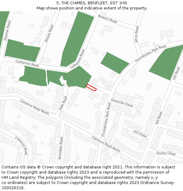 5, THE CHIMES, BENFLEET, SS7 1HS: Location map and indicative extent of plot