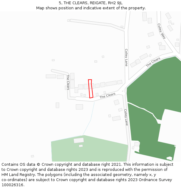 5, THE CLEARS, REIGATE, RH2 9JL: Location map and indicative extent of plot