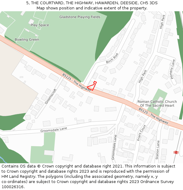 5, THE COURTYARD, THE HIGHWAY, HAWARDEN, DEESIDE, CH5 3DS: Location map and indicative extent of plot