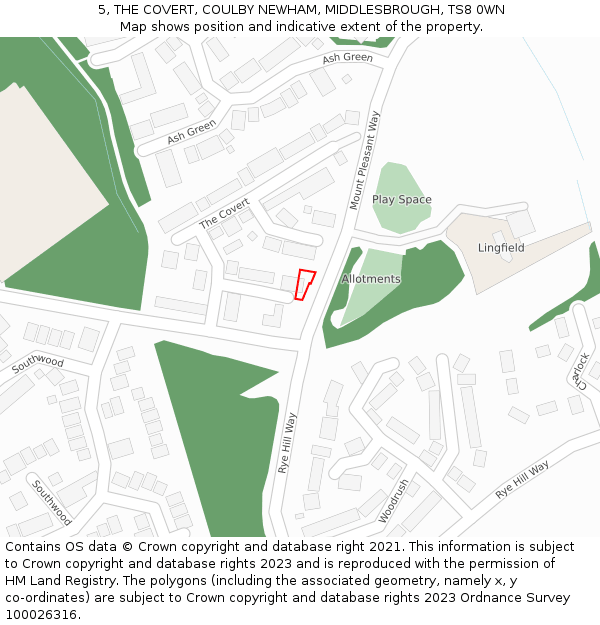 5, THE COVERT, COULBY NEWHAM, MIDDLESBROUGH, TS8 0WN: Location map and indicative extent of plot