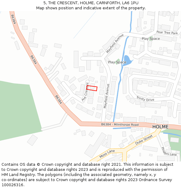 5, THE CRESCENT, HOLME, CARNFORTH, LA6 1PU: Location map and indicative extent of plot