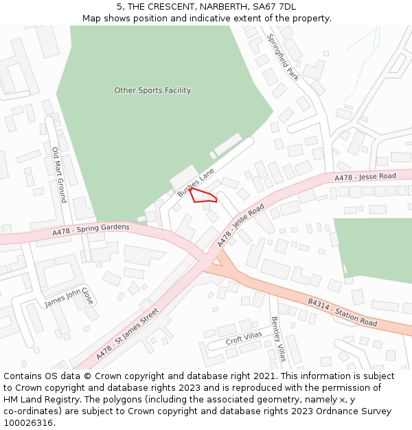 5, THE CRESCENT, NARBERTH, SA67 7DL: Location map and indicative extent of plot