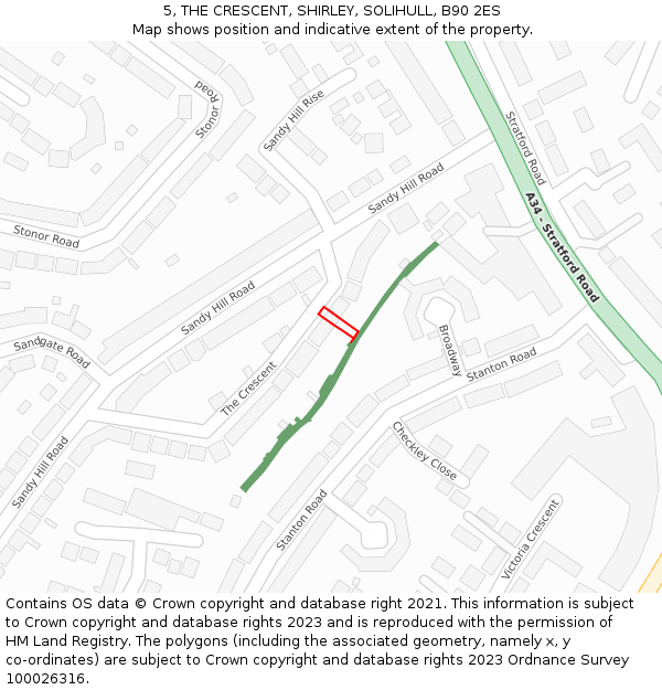 5, THE CRESCENT, SHIRLEY, SOLIHULL, B90 2ES: Location map and indicative extent of plot