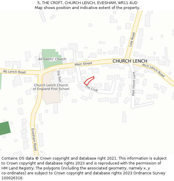 5, THE CROFT, CHURCH LENCH, EVESHAM, WR11 4UD: Location map and indicative extent of plot