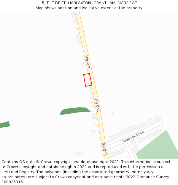 5, THE DRIFT, HARLAXTON, GRANTHAM, NG32 1AE: Location map and indicative extent of plot