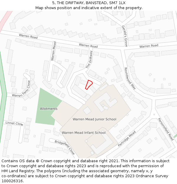 5, THE DRIFTWAY, BANSTEAD, SM7 1LX: Location map and indicative extent of plot