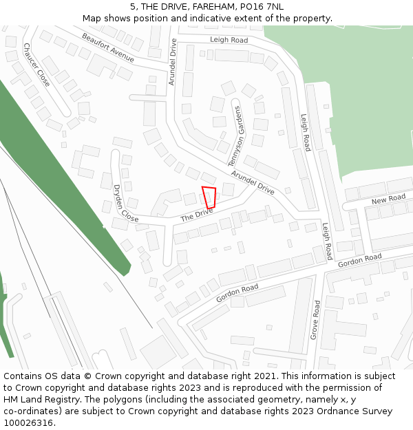 5, THE DRIVE, FAREHAM, PO16 7NL: Location map and indicative extent of plot