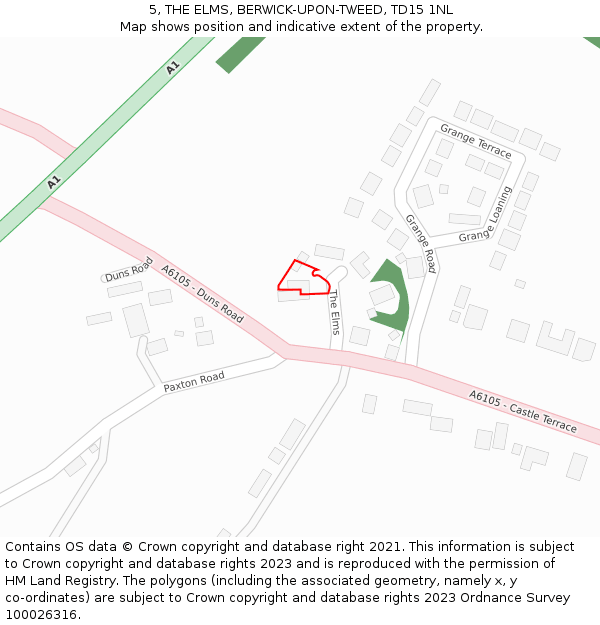 5, THE ELMS, BERWICK-UPON-TWEED, TD15 1NL: Location map and indicative extent of plot