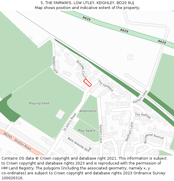 5, THE FAIRWAYS, LOW UTLEY, KEIGHLEY, BD20 6UJ: Location map and indicative extent of plot