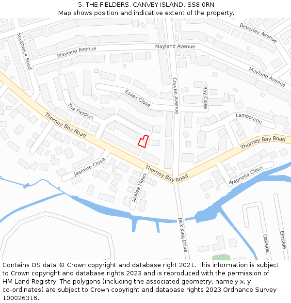 5, THE FIELDERS, CANVEY ISLAND, SS8 0RN: Location map and indicative extent of plot