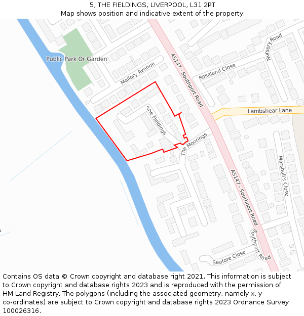 5, THE FIELDINGS, LIVERPOOL, L31 2PT: Location map and indicative extent of plot