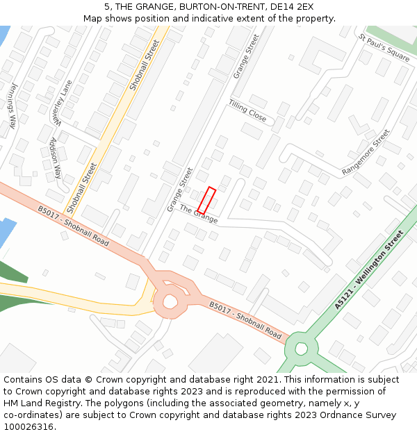 5, THE GRANGE, BURTON-ON-TRENT, DE14 2EX: Location map and indicative extent of plot