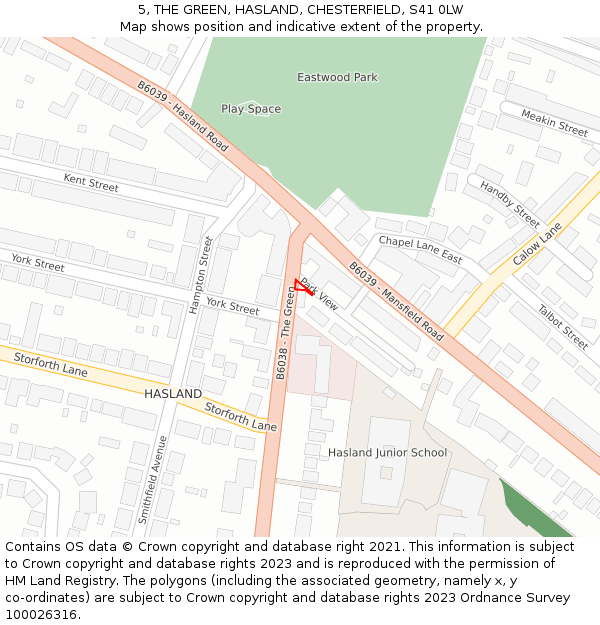 5, THE GREEN, HASLAND, CHESTERFIELD, S41 0LW: Location map and indicative extent of plot