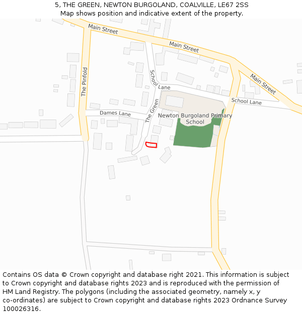 5, THE GREEN, NEWTON BURGOLAND, COALVILLE, LE67 2SS: Location map and indicative extent of plot