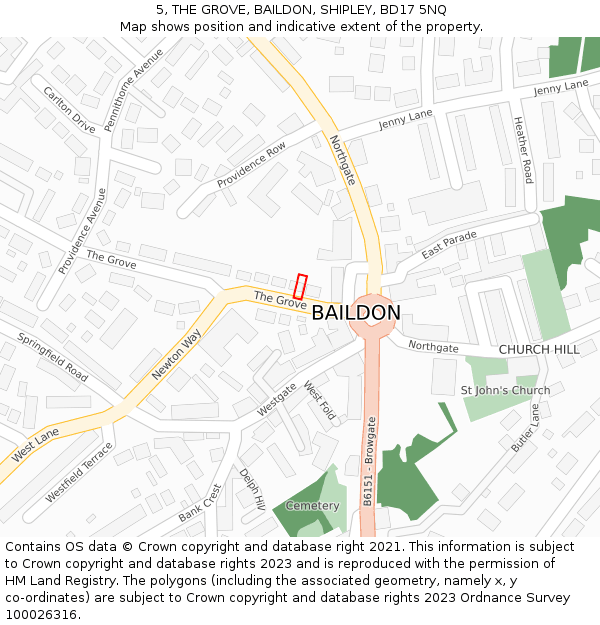 5, THE GROVE, BAILDON, SHIPLEY, BD17 5NQ: Location map and indicative extent of plot