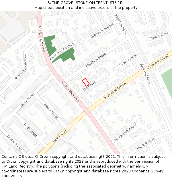 5, THE GROVE, STOKE-ON-TRENT, ST6 1BL: Location map and indicative extent of plot